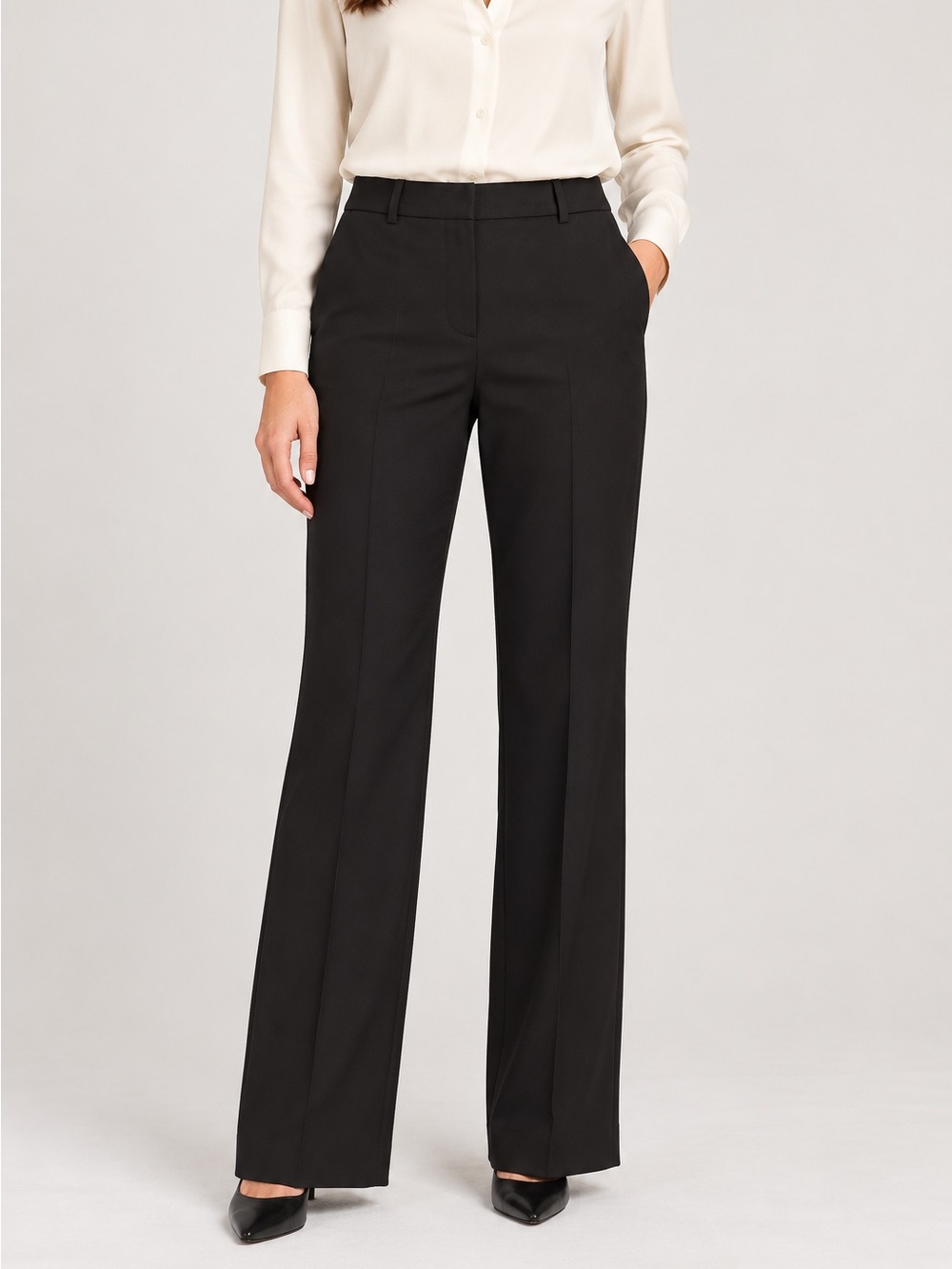 Theory Tailored Straight-leg Wool Trousers with Slight Flare Size 4 Black